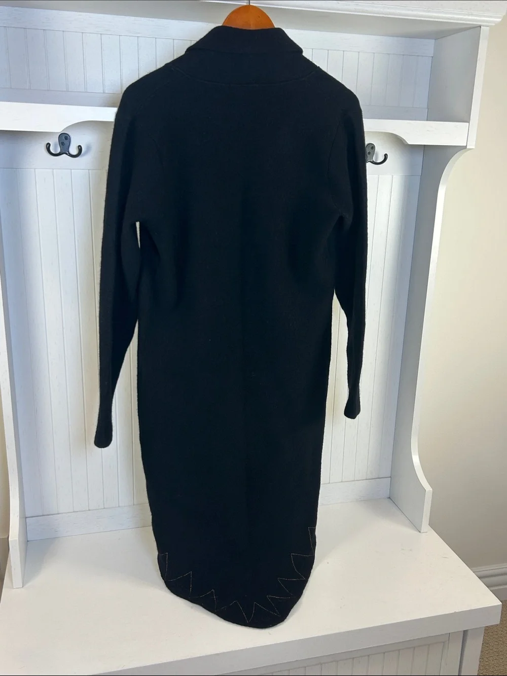 Kit Karnaby Black 100% Wool Draped Coat S Contrast Stitch